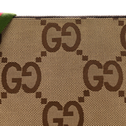 Gucci Monogram Jumbo GG Textured Dollar Calfskin Web Wristlet Messenger Bag Camel Ebony New Acero 8 of 10