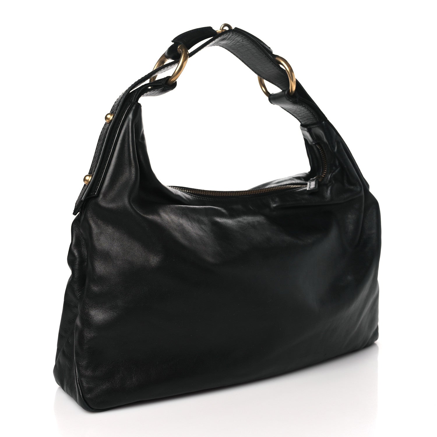 Gucci Calfskin Medium Horsebit Chain Hobo Black 4 of 11