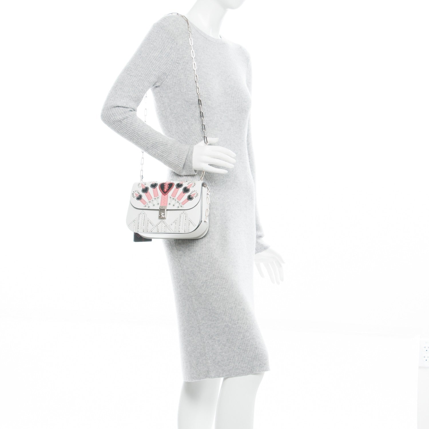 Valentino Garavani Vitello Loveblade Embellished Chain Flap Bag White 2 of 7