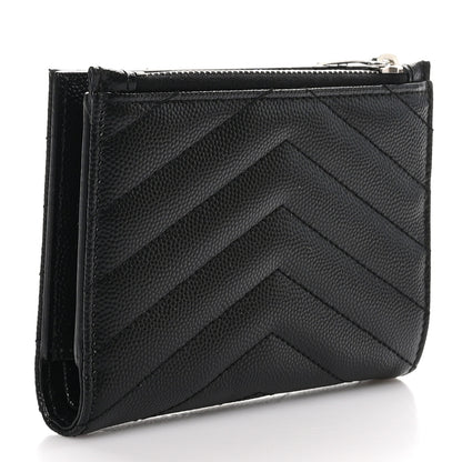 Saint Laurent Grain De Poudre Matelasse Chevron Cassandre Fragments Zippered Bi-Fold Wallet Black 3 of 8