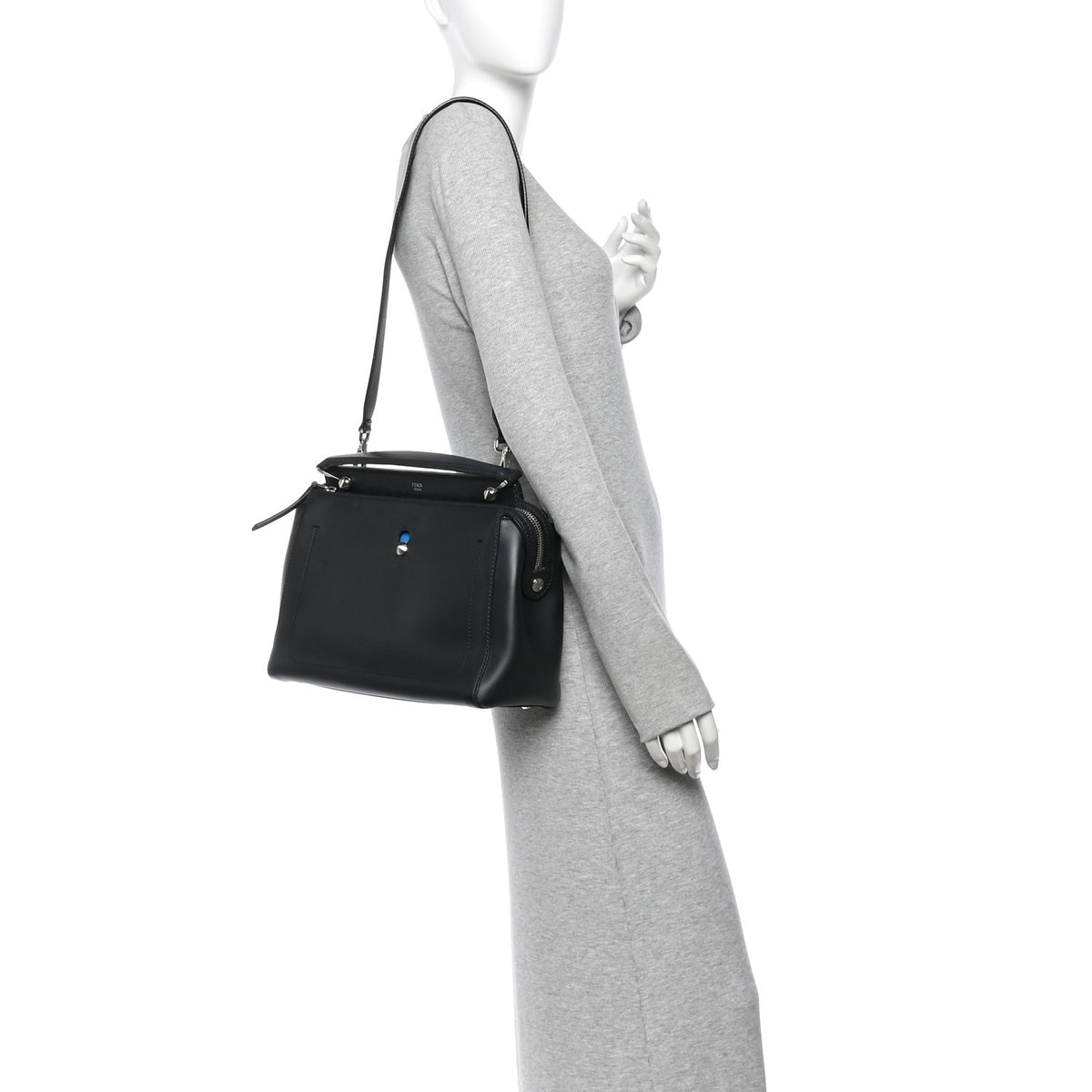 Fendi Vitello Baltico Dolce DotCom Satchel Black Blue Royal 2 of 16