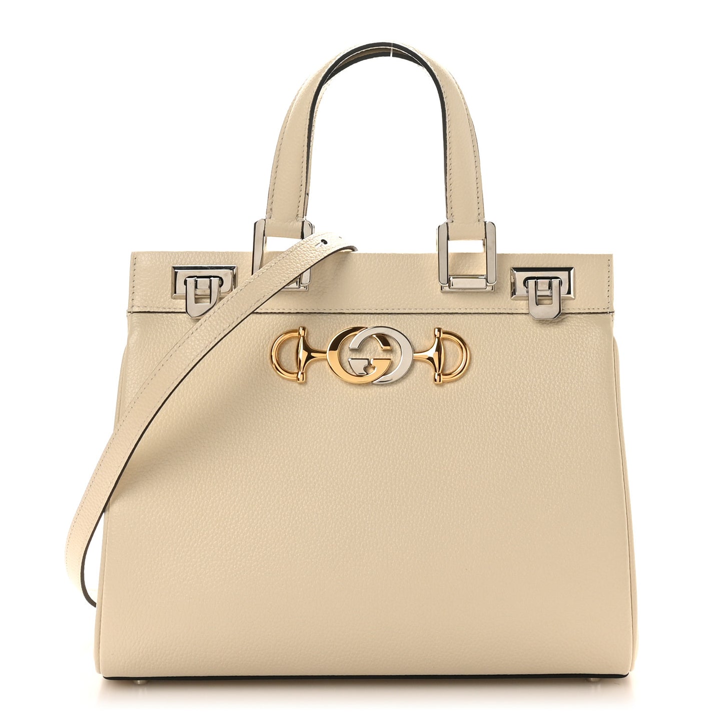 Grainy Calfskin Small Zumi Top Handle Bag Mystic White