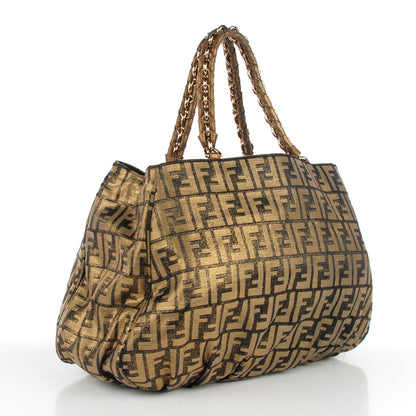 Fendi Metallic Lurex Zucca Mia Tote Bronze 3 of 8