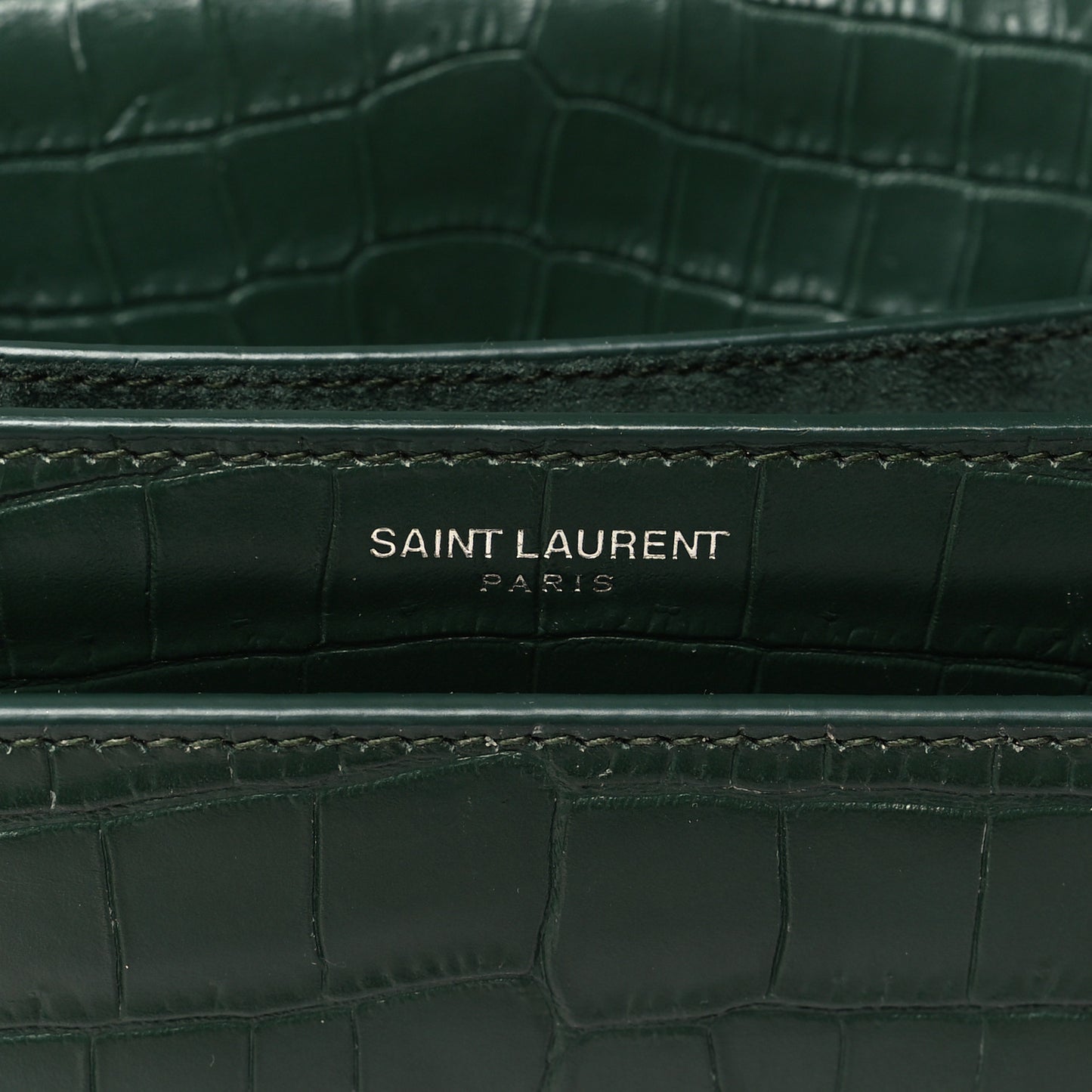 Calfskin Crocodile Embossed Medium Monogram Sunset Dark Green