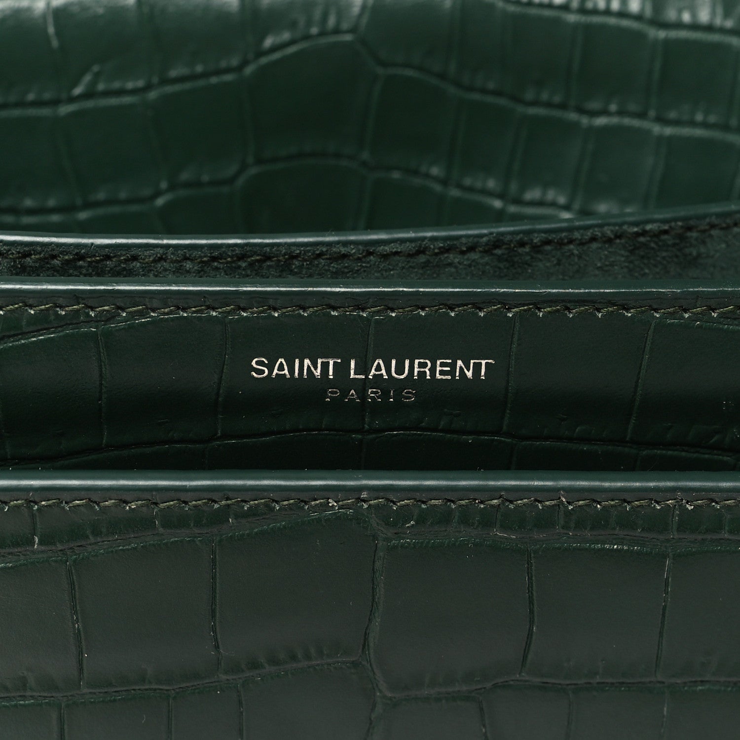 Saint Laurent Calfskin Crocodile Embossed Medium Monogram Sunset Dark Green 6 of 9