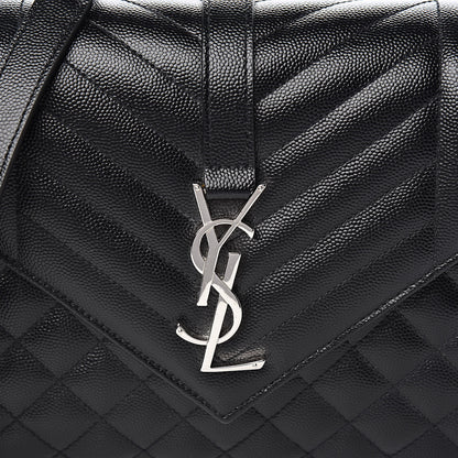 Saint Laurent Grain De Poudre Textured Mixed Matelasse Triquilt Medium Monogram Satchel Black 9 of 9