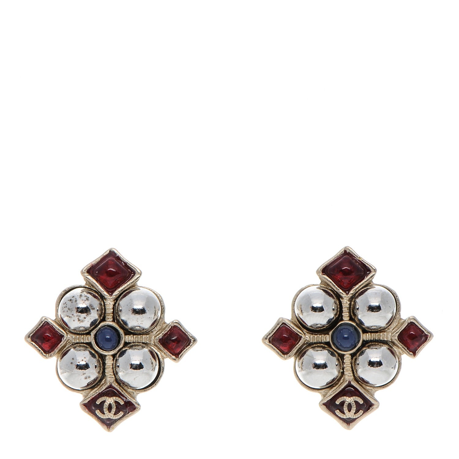 Chanel Crystal CC Earrings Gold Blue Red 1 of 4