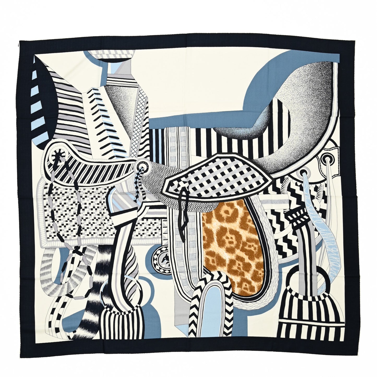 Cashmere Silk La Selle Imaginaire Shawl 140 Marine White