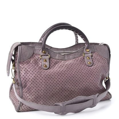Balenciaga Agneau Laser Cut Cross Classic Gold Hardware City Glicine 2 of 10