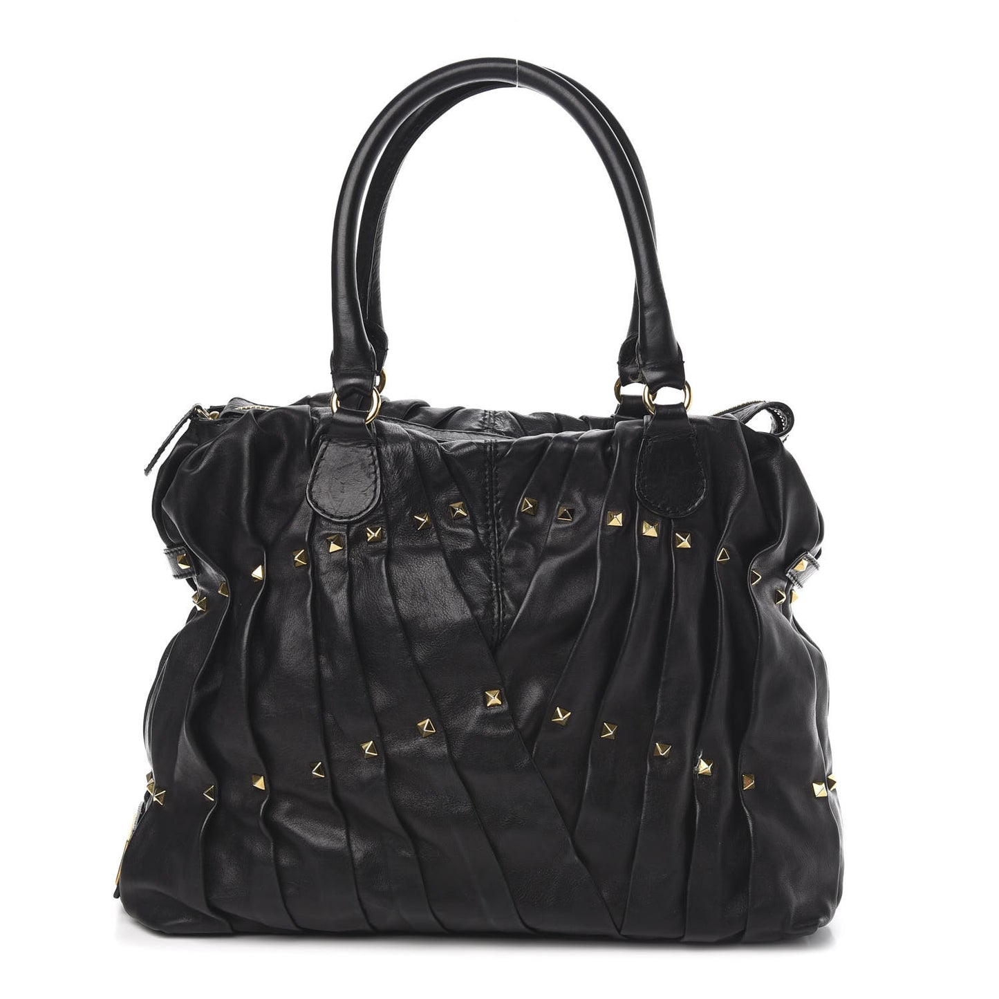 Lambskin Pleated Studded Maizeon Tote Black