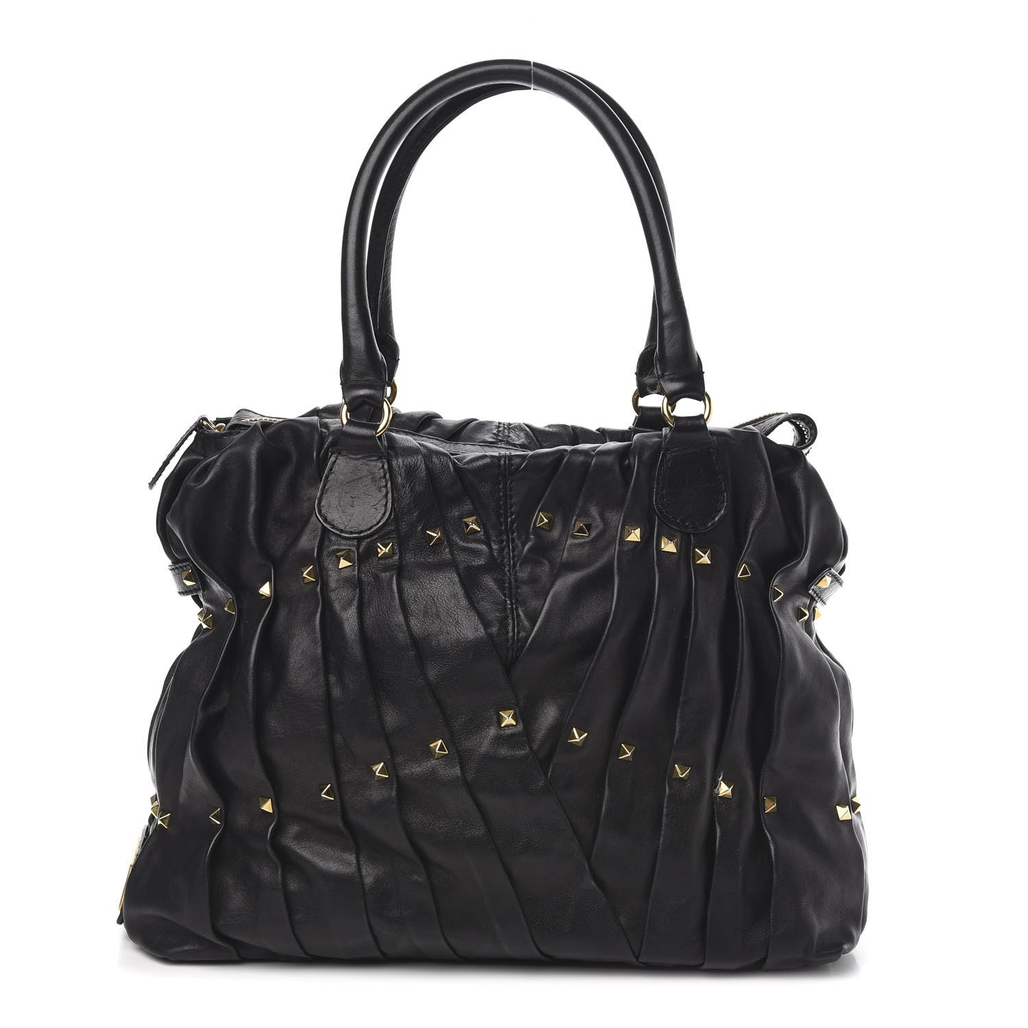 Valentino Garavani Lambskin Pleated Studded Maizeon Tote Black 1 of 11