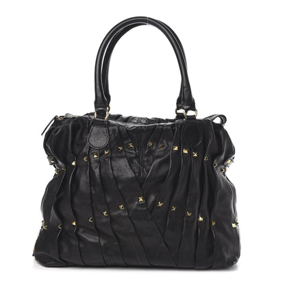 Valentino Garavani Lambskin Pleated Studded Maizeon Tote Black 1 of 11