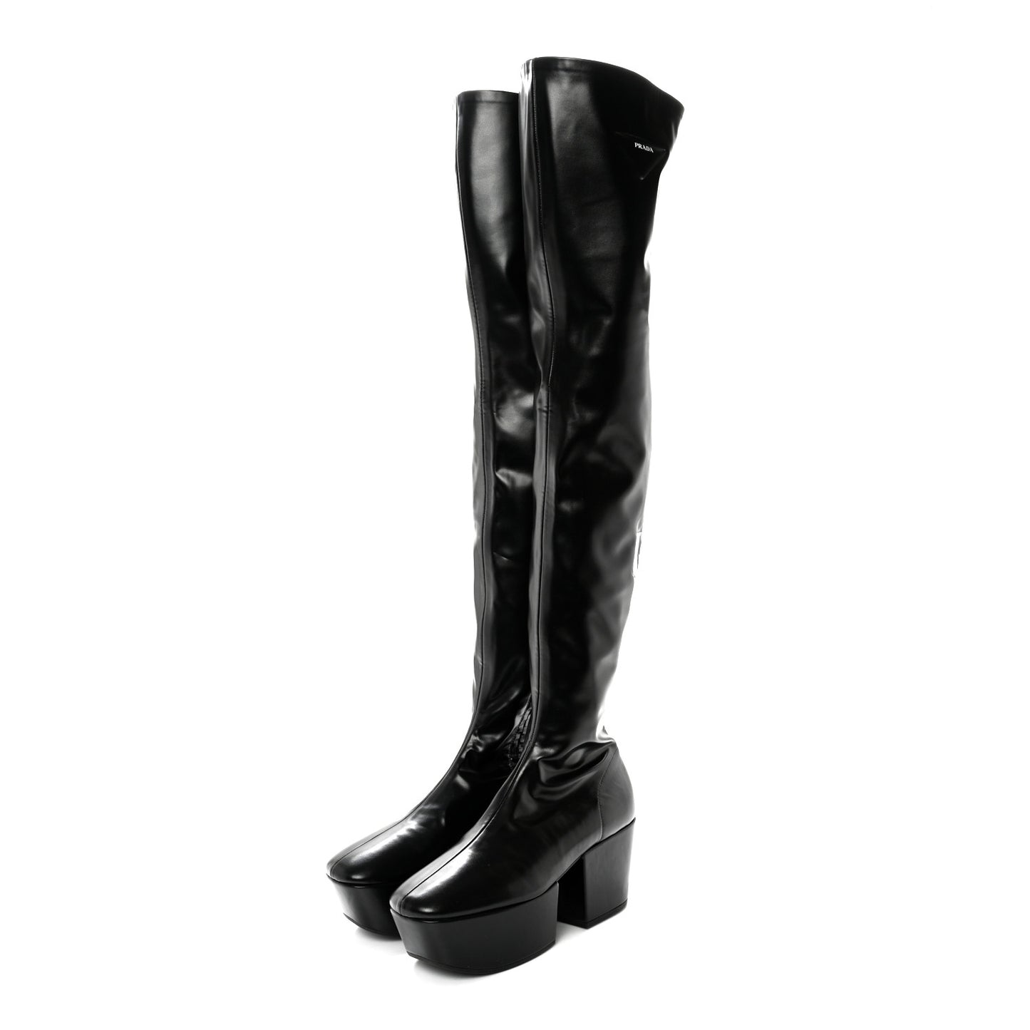 Nappa Tech Logo Over the Knee 70mm Platform Boots 38.5 Black