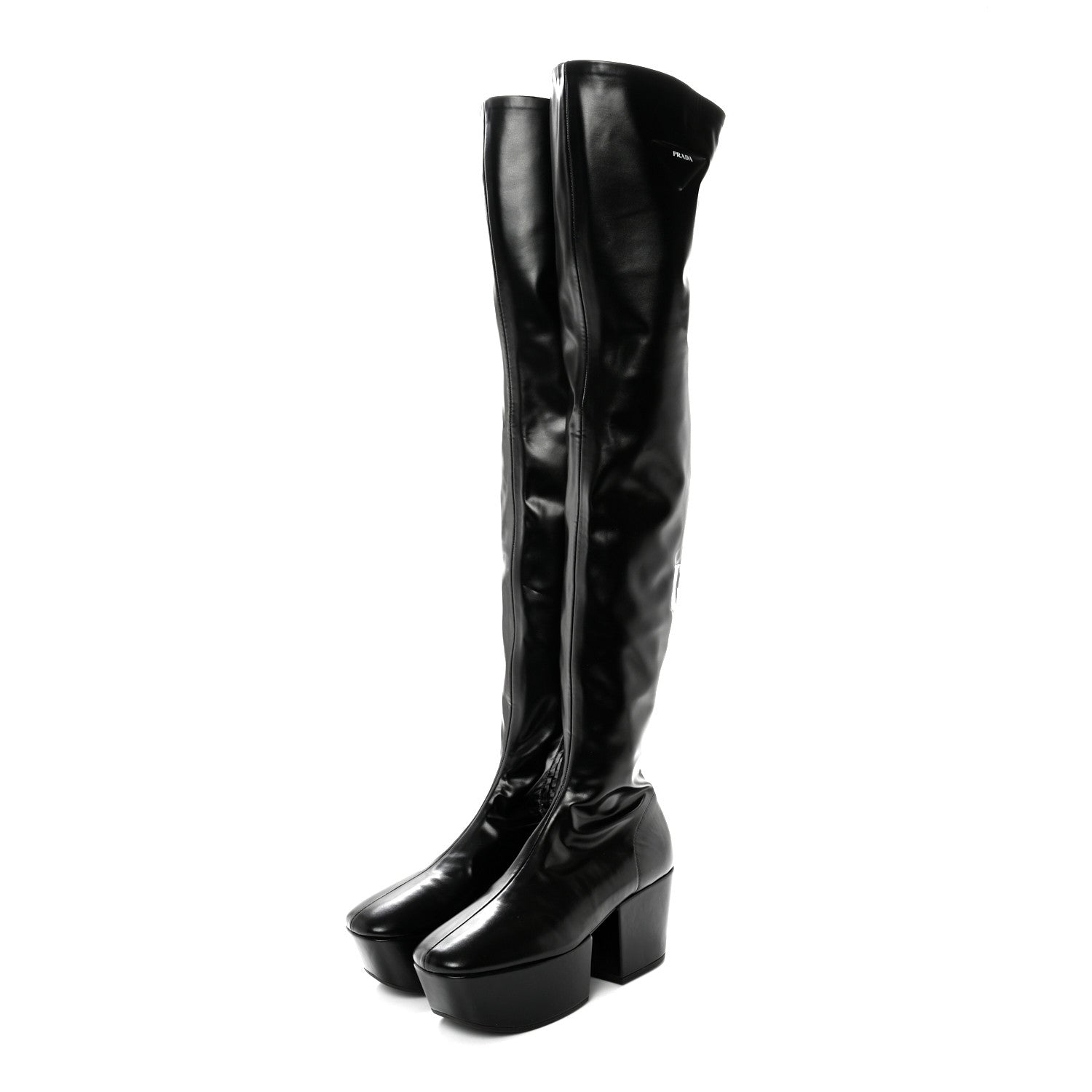 Prada Nappa Tech Logo Over the Knee 70mm Platform Boots 38.5 Black 3 of 11