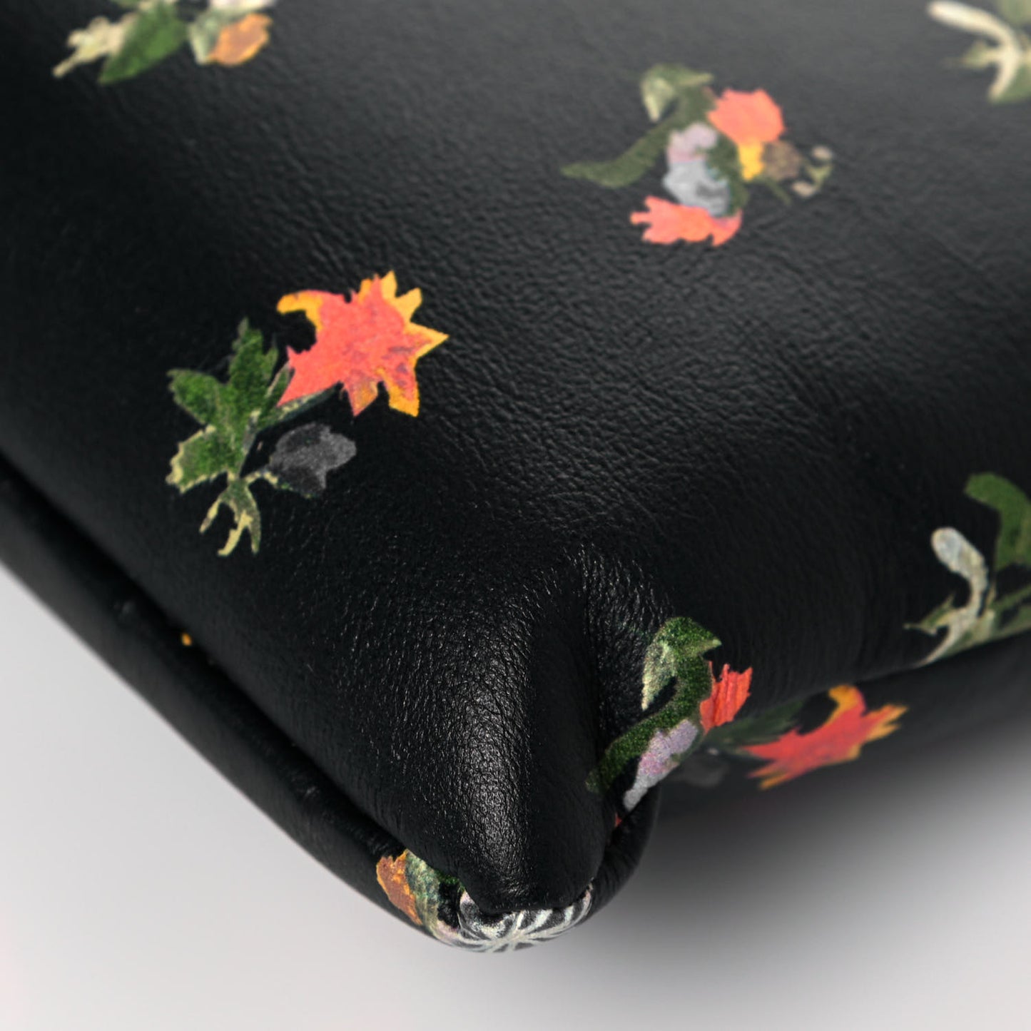 Calfskin Flower Printed Small Monogram Crossbody Bag Black Multicolor