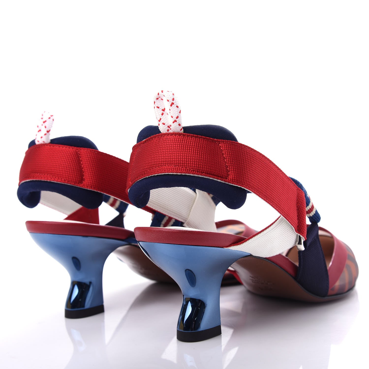 Fendi Technical Mesh FF Colibri 55mm Slingback Pumps 38 Tobacco Moro Zaffiro Ciliegia Rosso 4 of 10