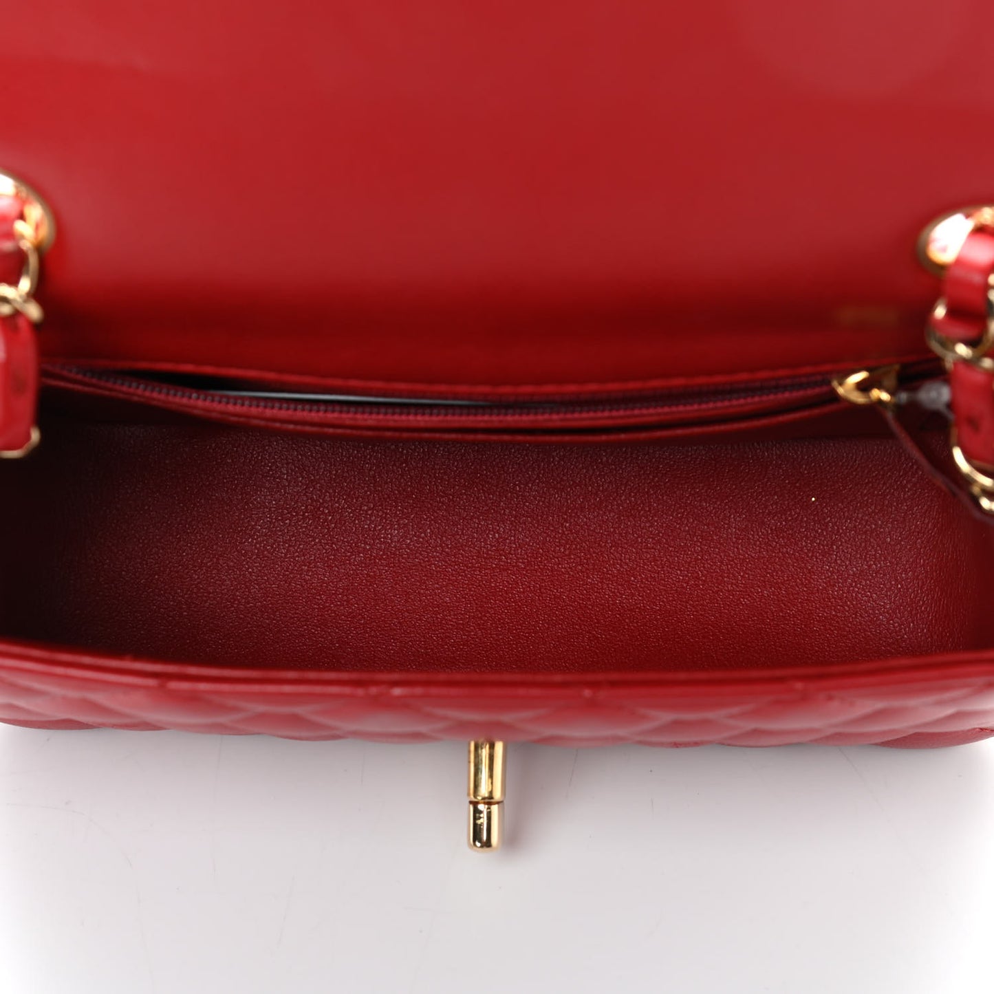 Lambskin Quilted Mini Rectangular Flap Red