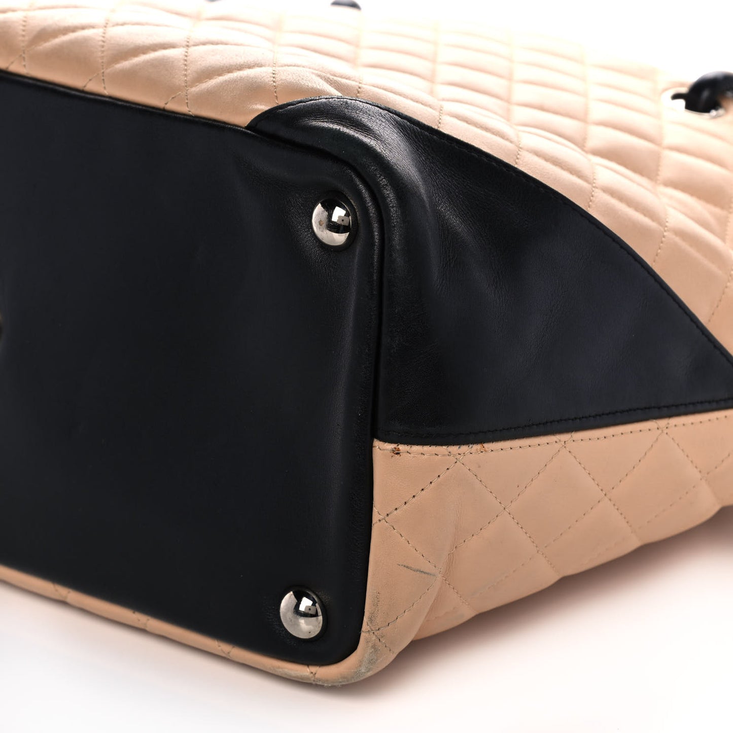 Calfskin Quilted Large Cambon Tote Beige Black