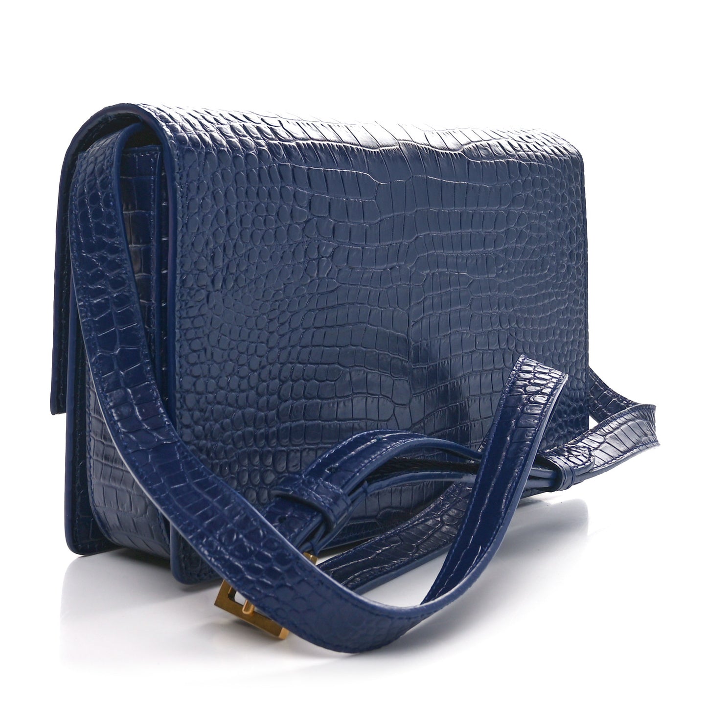 Calfskin Crocodile Embossed Medium Bellechasse Satchel Navy
