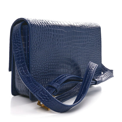 Saint Laurent Calfskin Crocodile Embossed Medium Bellechasse Satchel Navy 2 of 10