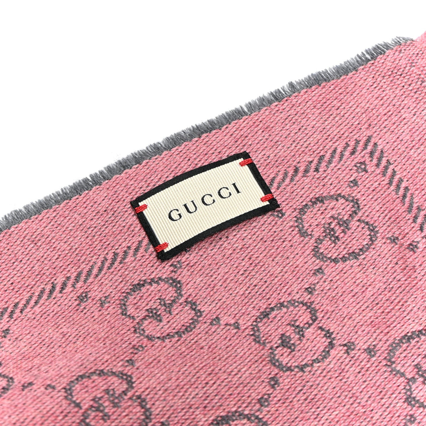 Wool Jacquard GG Monogram Sten Fringe Scarf Graphite Pink