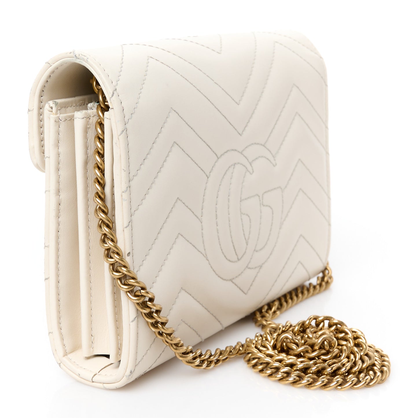 Calfskin Matelasse GG Marmont Chain Wallet Mystic White