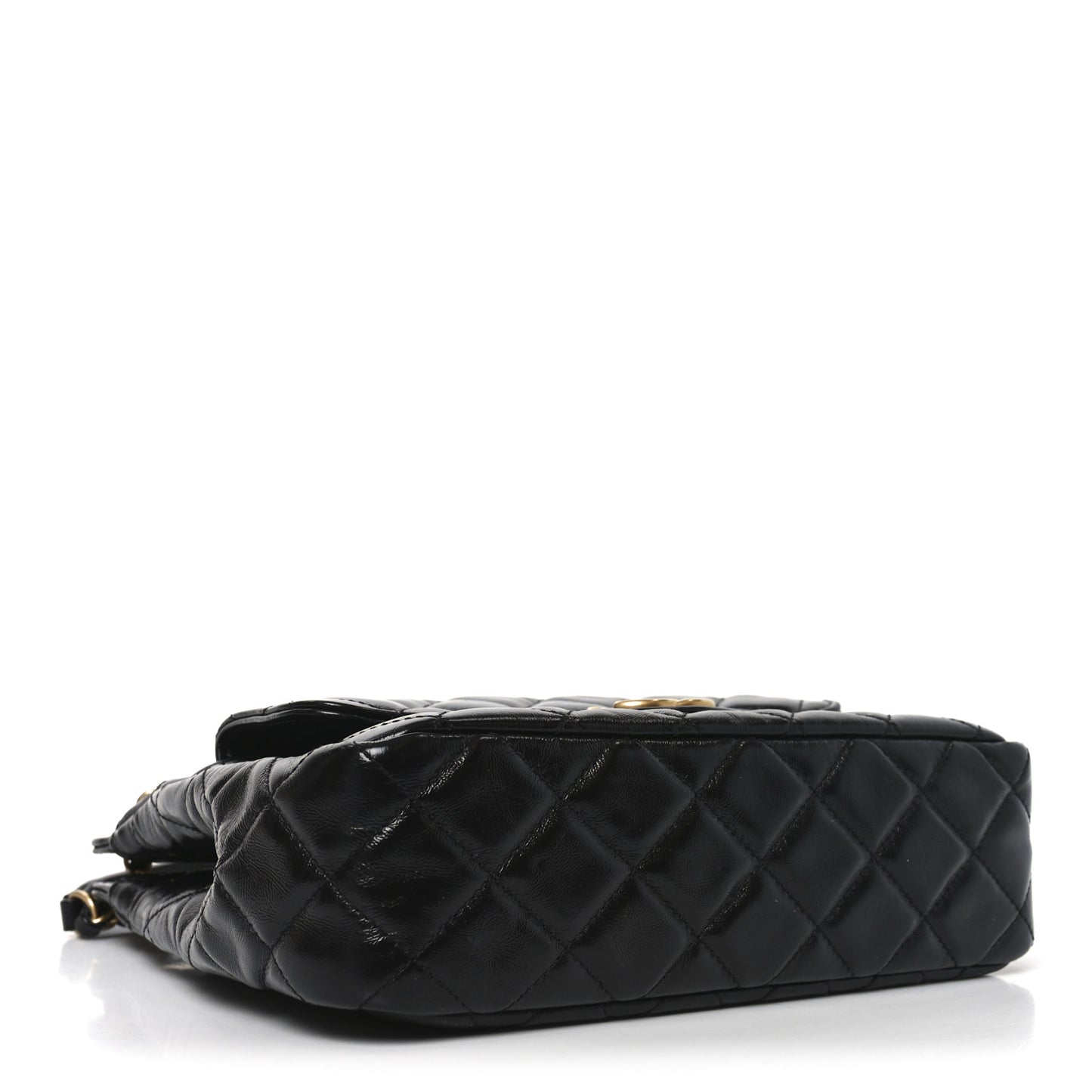 Shiny Crumpled Calfskin Quilted Wavy CC Hobo Black
