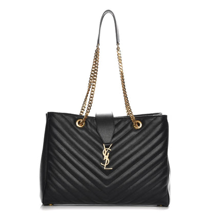 Saint Laurent Grain De Poudre Matelasse Chevron Monogram Shopping Bag Black 2 of 13