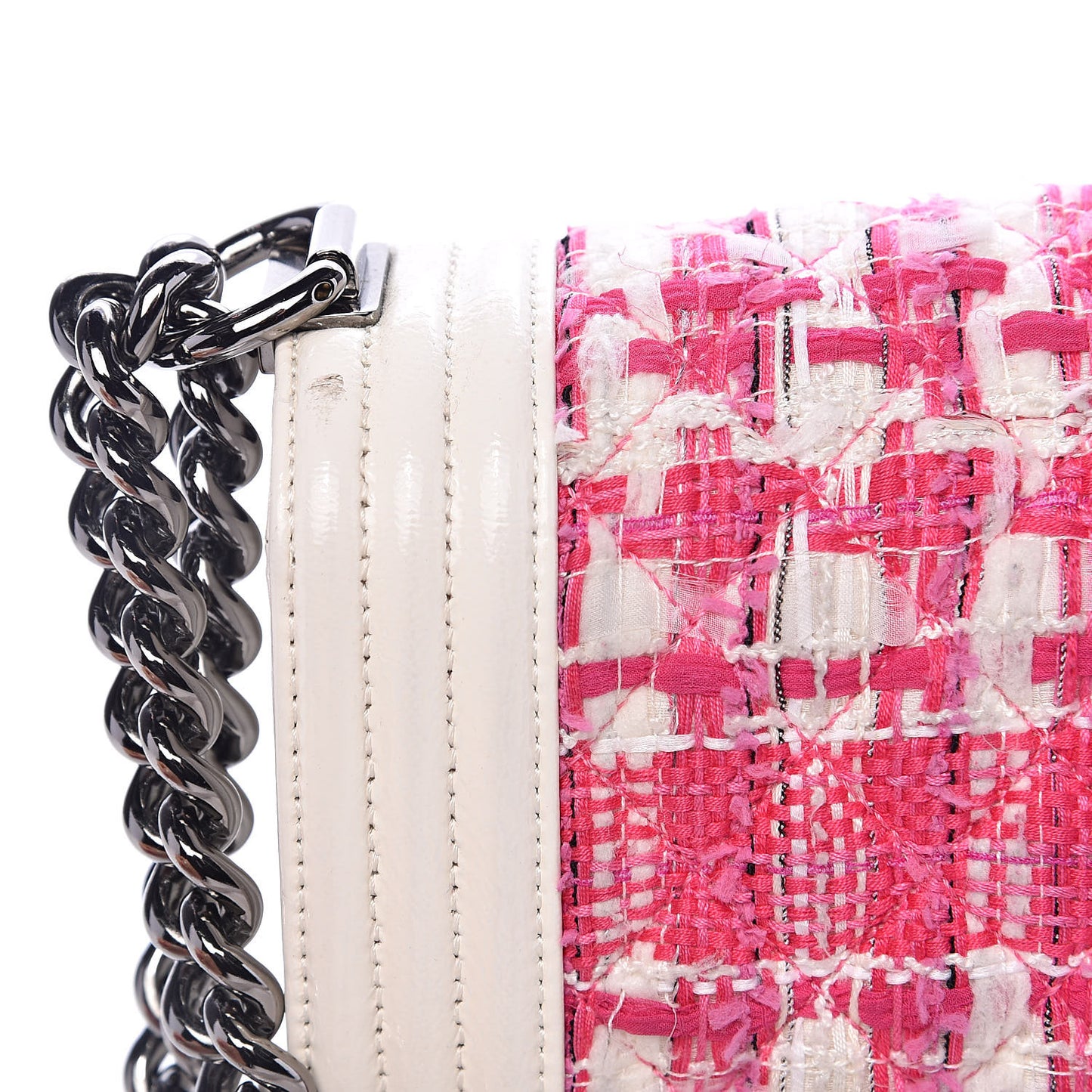 Patent Tweed Medium Boy Flap White