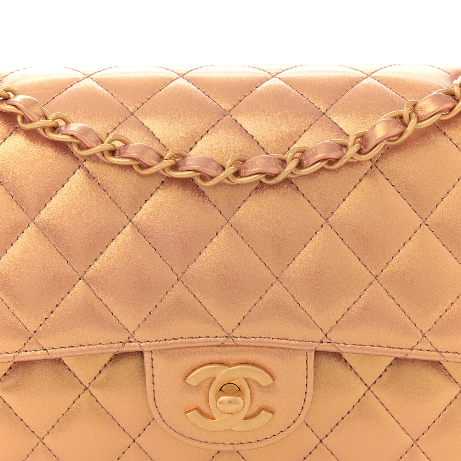 Chanel Metallic Lambskin Quilted Medium Double Flap Golden 8 of 10