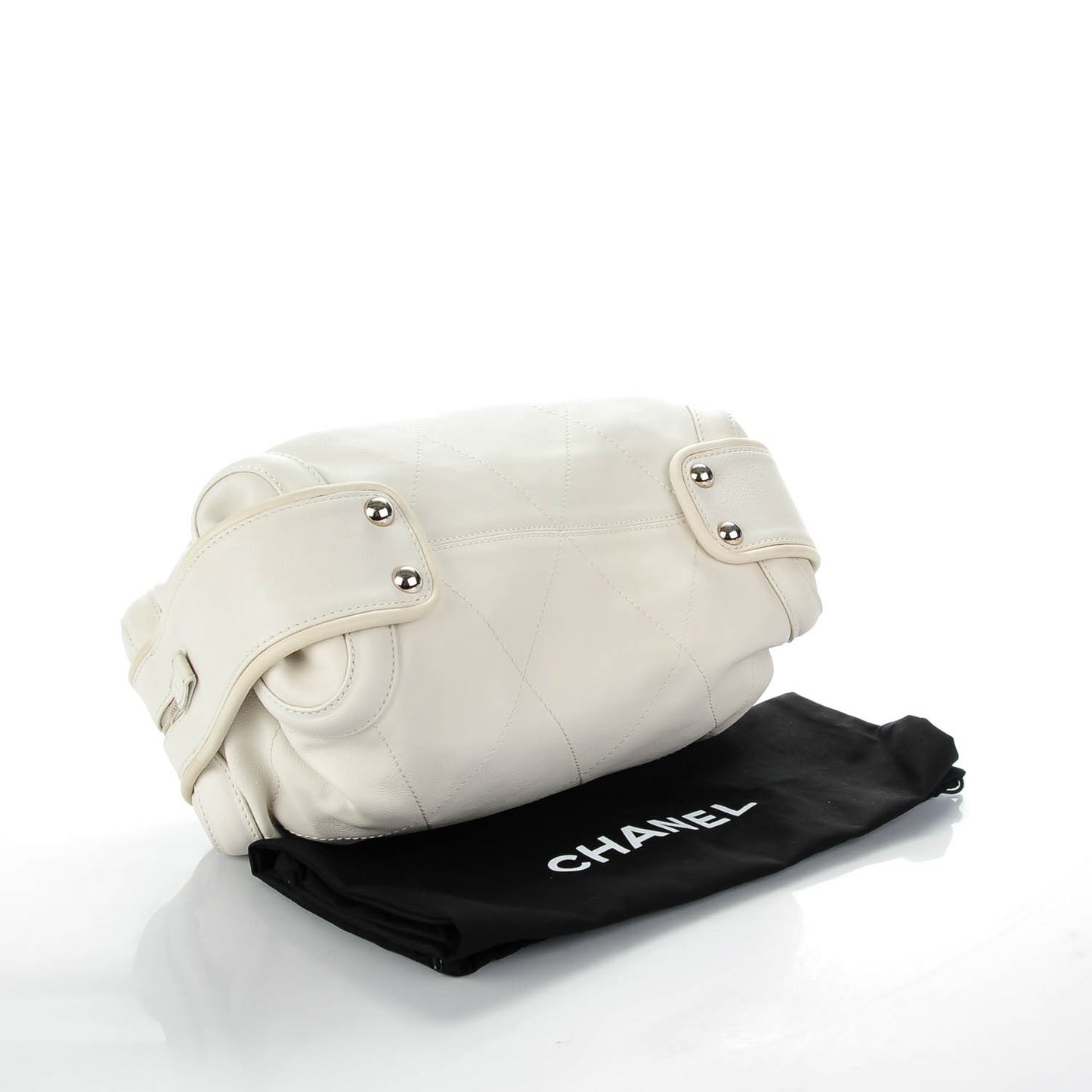 Calfskin Quilted Round Bowling Bag White