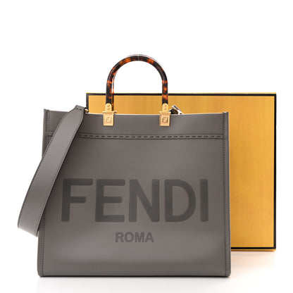 Fendi Vitello King Plexiglass Logo Embossed Medium Fendi Sunshine Shopper Tote Tortora 14 of 14
