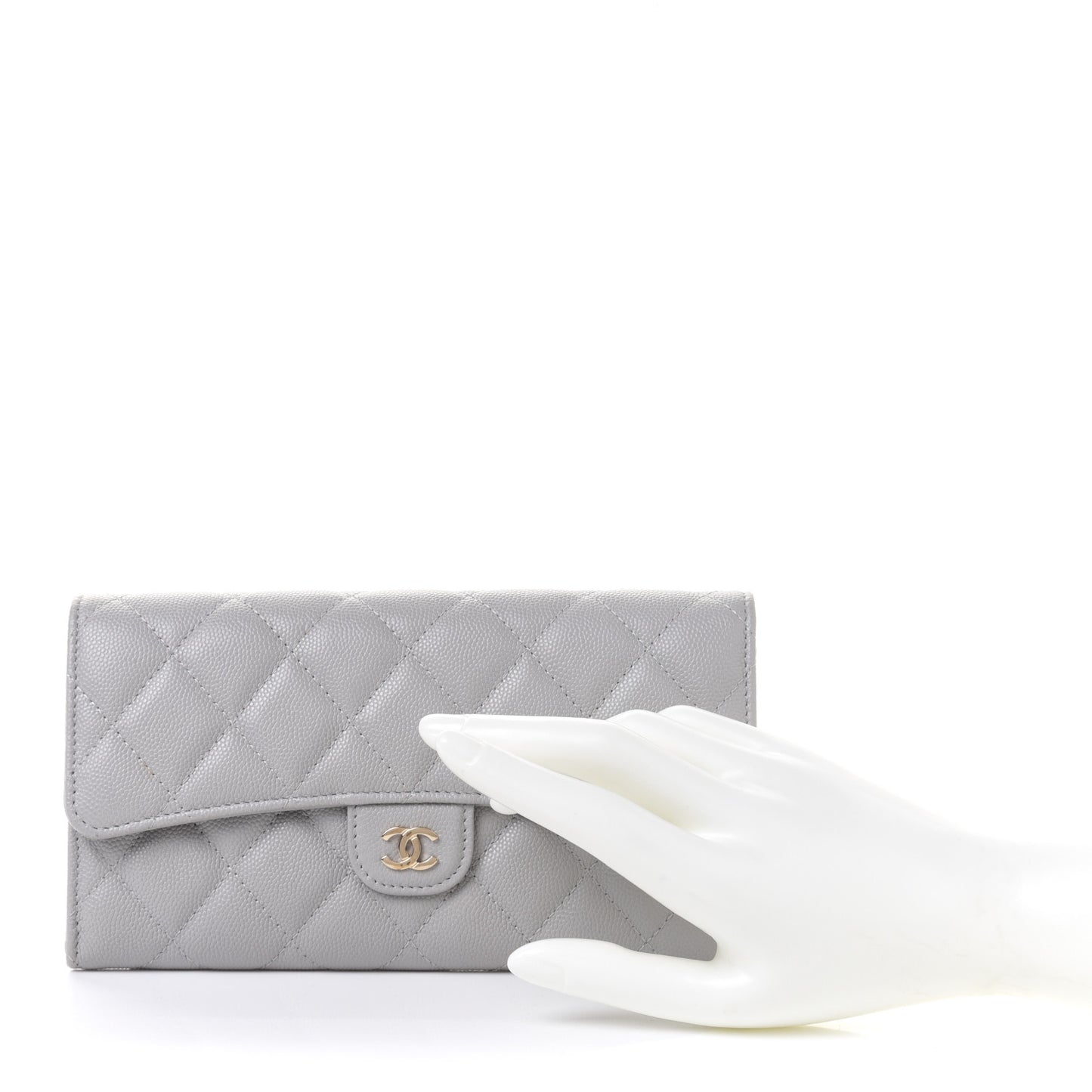 Caviar Quilted Large Flap Wallet Grey