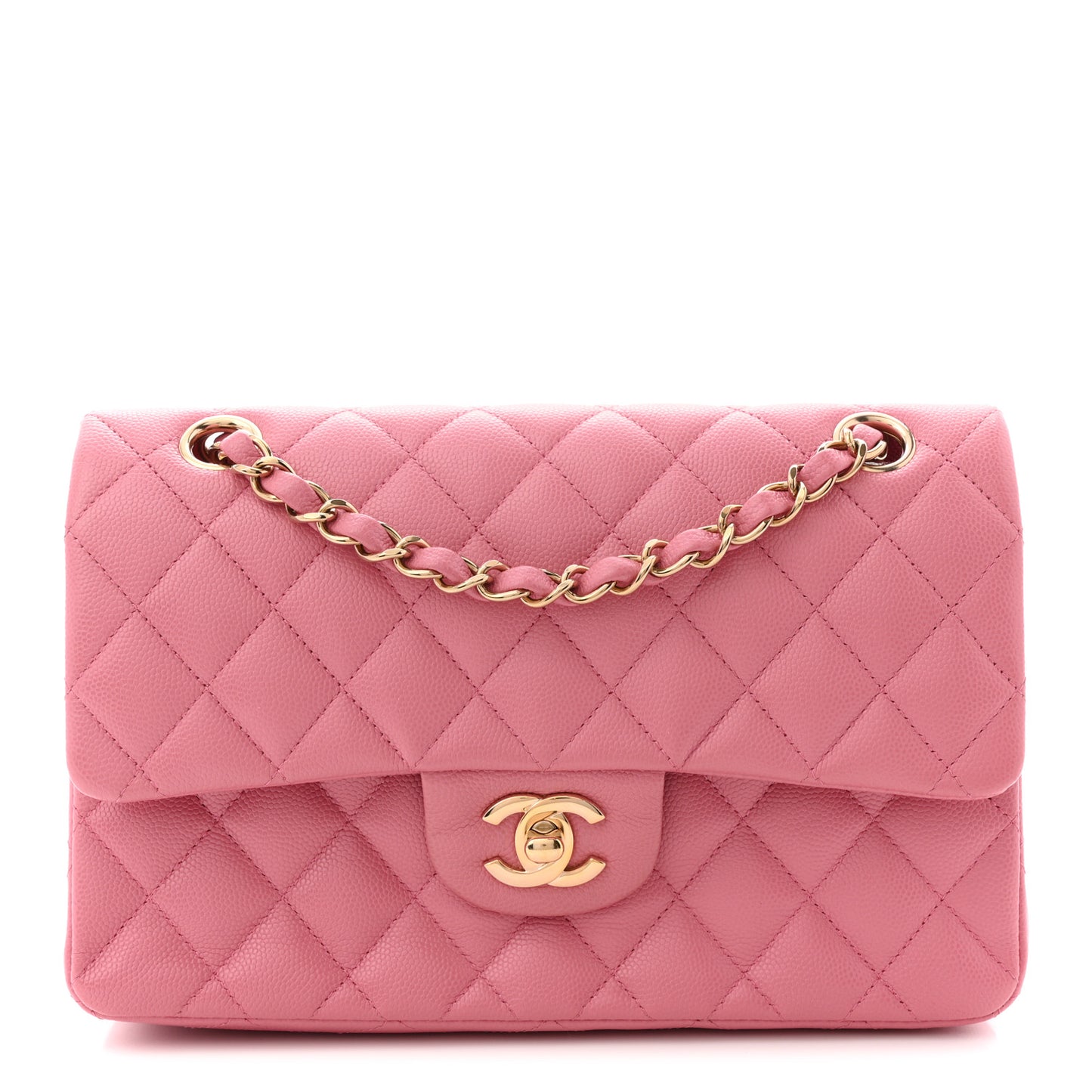 Caviar Quilted Small Double Flap Pink
