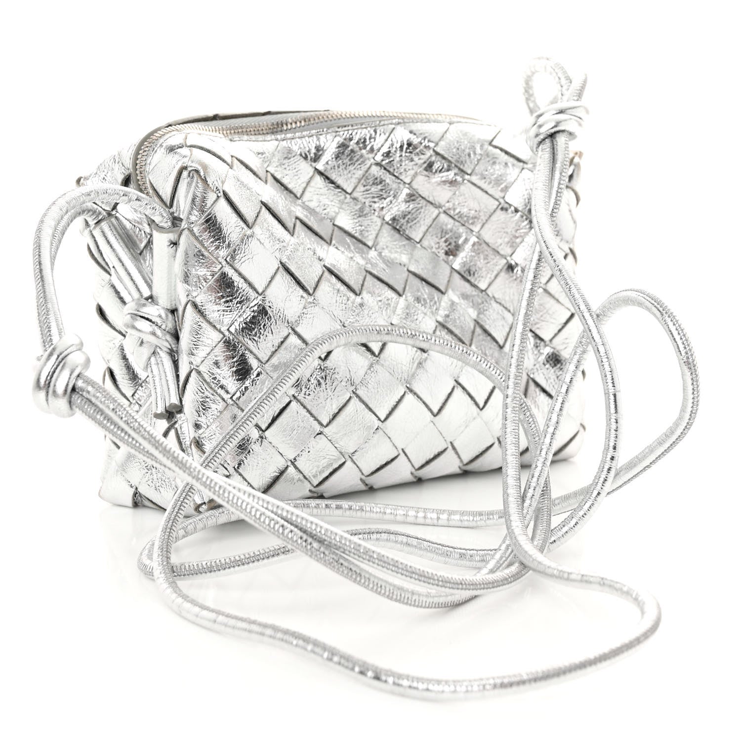 Bottega Veneta Metallic Nappa Intrecciato Mini Loop Camera Bag Silver 3 of 9