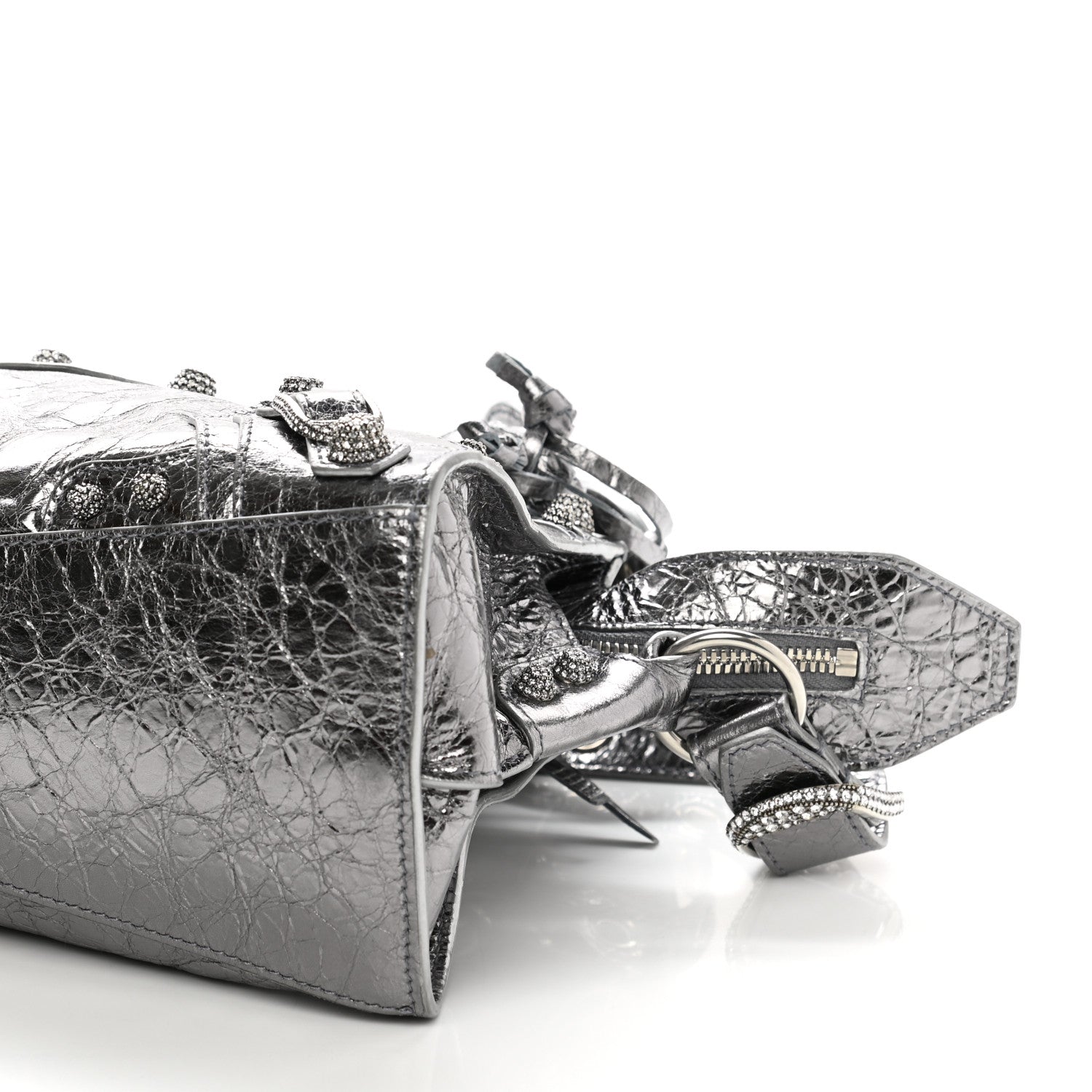 Balenciaga Agneau Arena Crystal Neo Cagole Handbag XS Silver 10 of 10