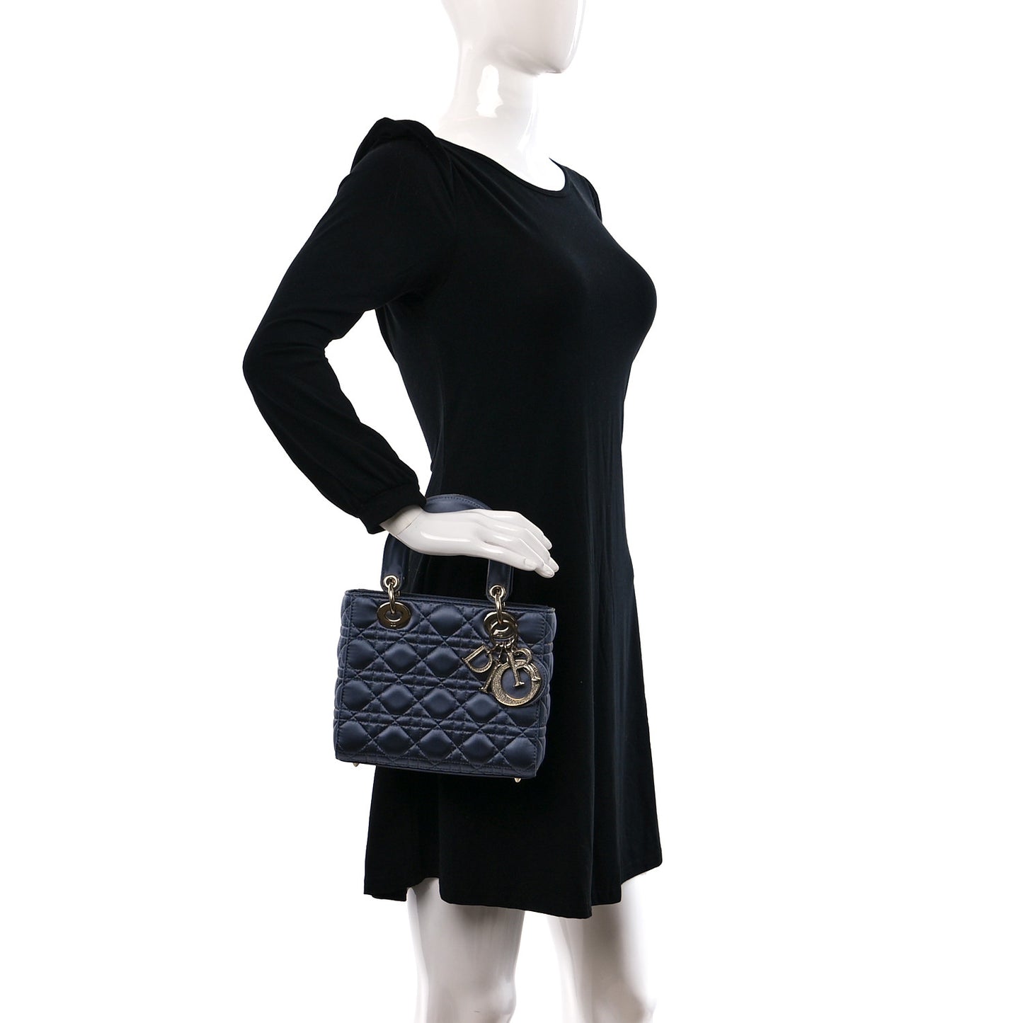 Satin Swarovski Crystal Cannage Small Lady Dior Grey