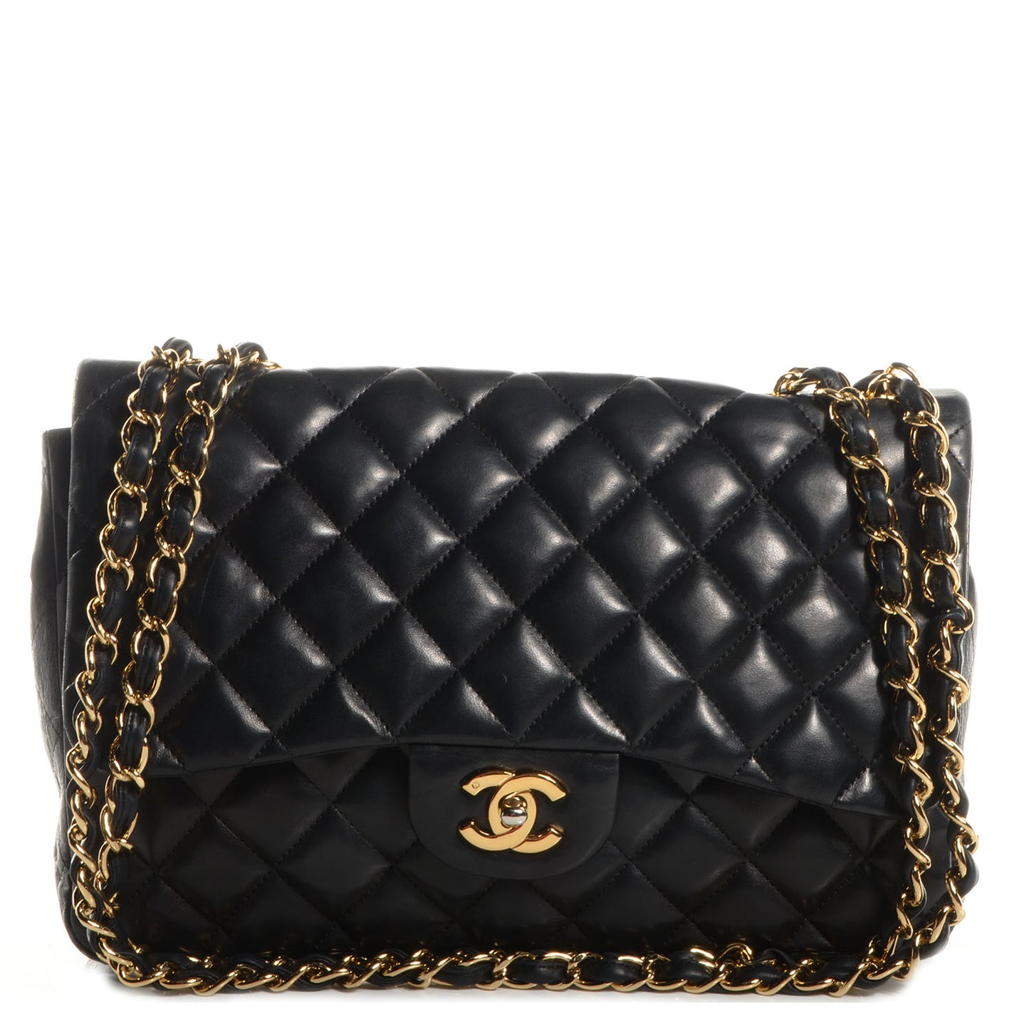 Lambskin Quilted Jumbo Single Flap Black