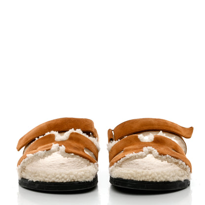 Hermes Suede Goatskin Woolskin Womens Chypre Sandals 39 Naturel Ecru 2 of 10