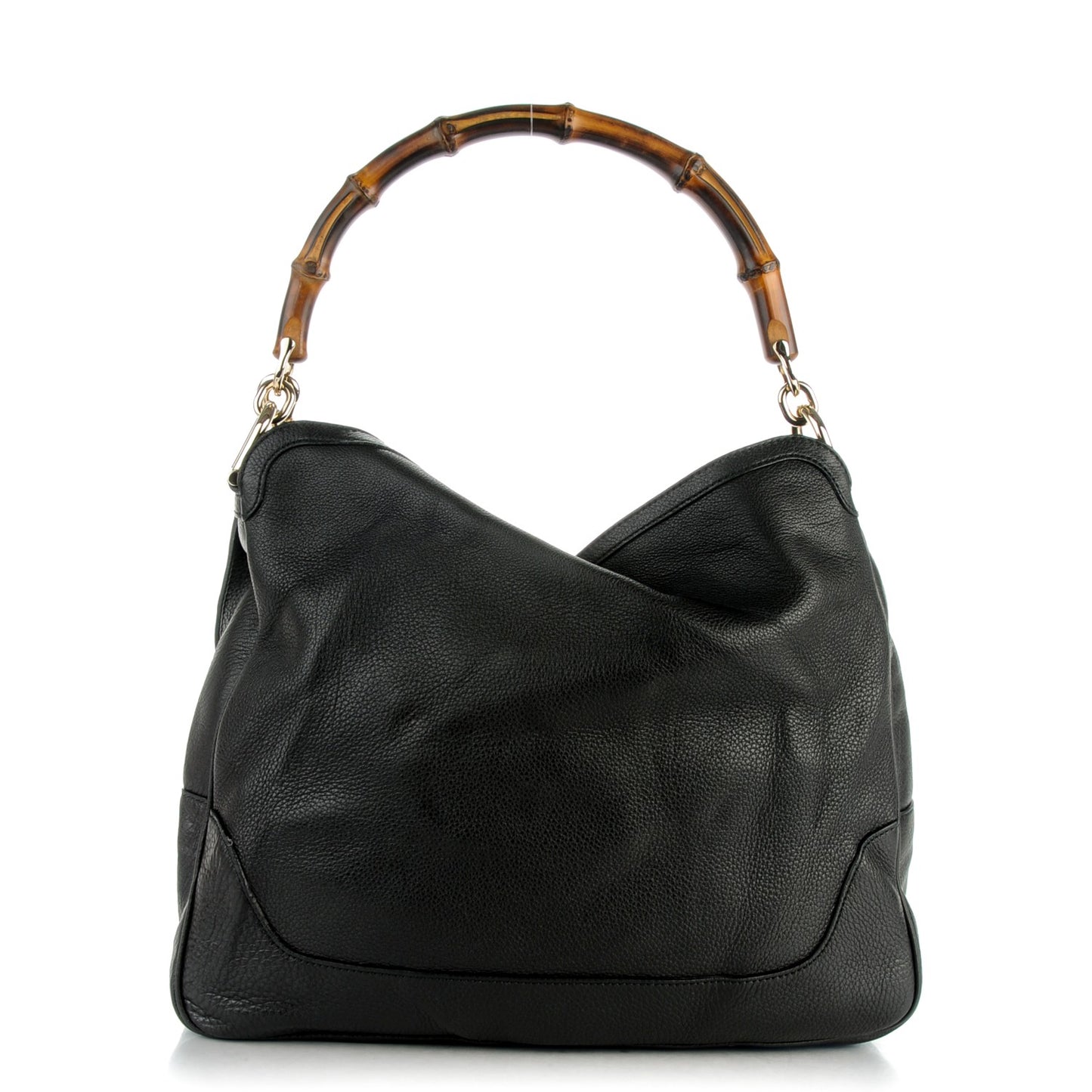 Pebbled Calfskin Medium Diana Bamboo Shoulder Bag Black