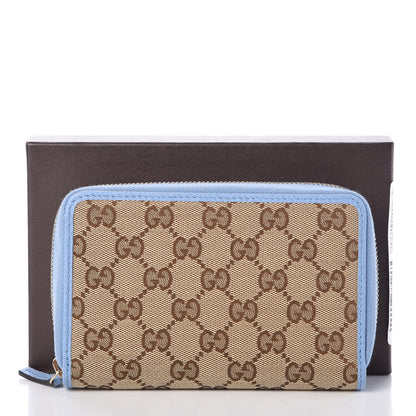 Gucci Monogram Dollar Calfskin Zip Around Compact Wallet Beige Ebony Mineral Blue 7 of 7