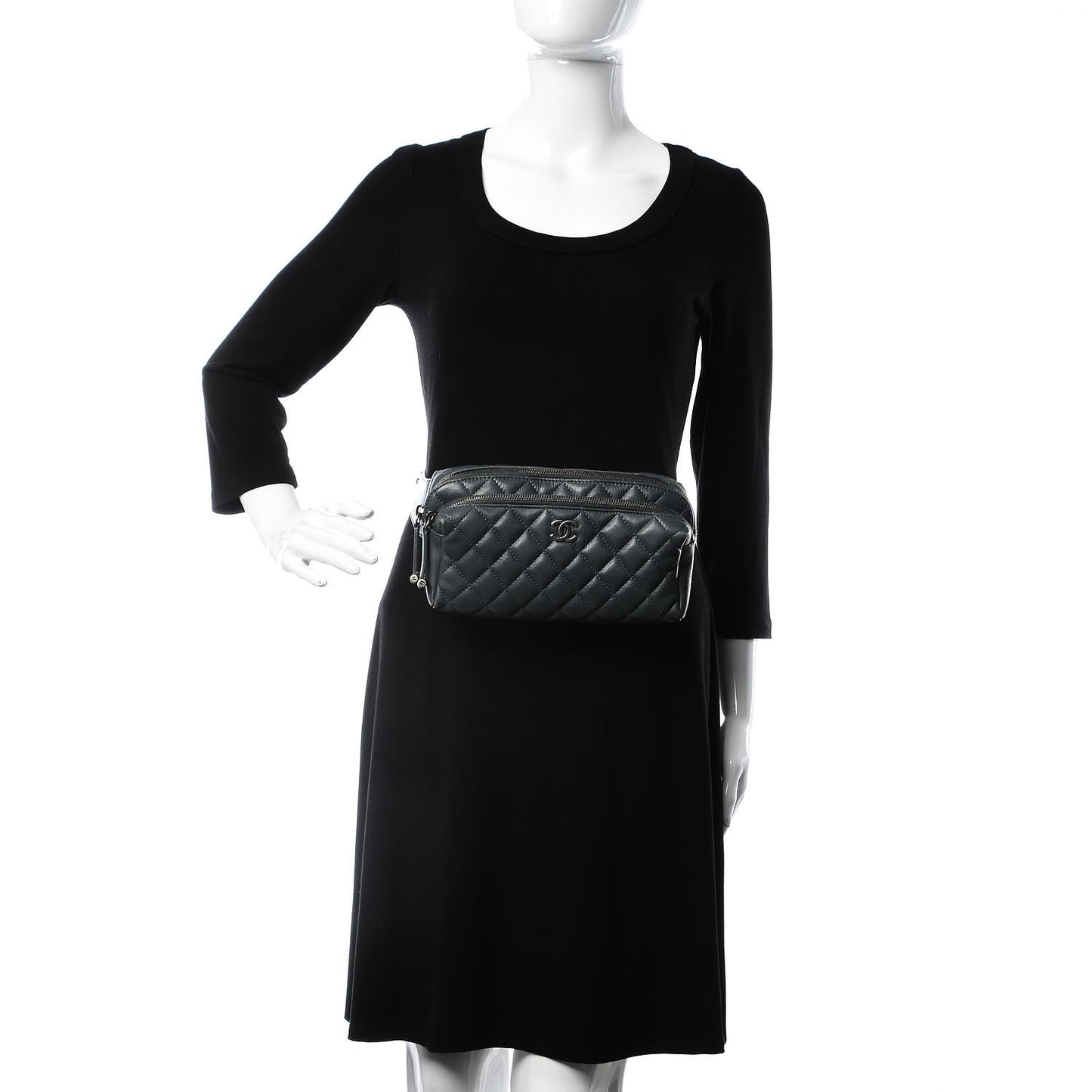 Calfskin Quilted Waist Bag Dark Gray