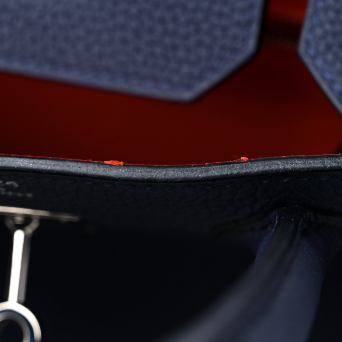 Togo Birkin Verso 30 Bleu Nuit Orange Poppy