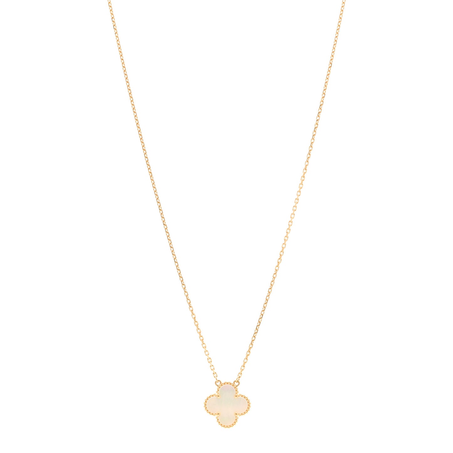 18K Yellow Gold Mother of Pearl Vintage Alhambra Pendant Necklace