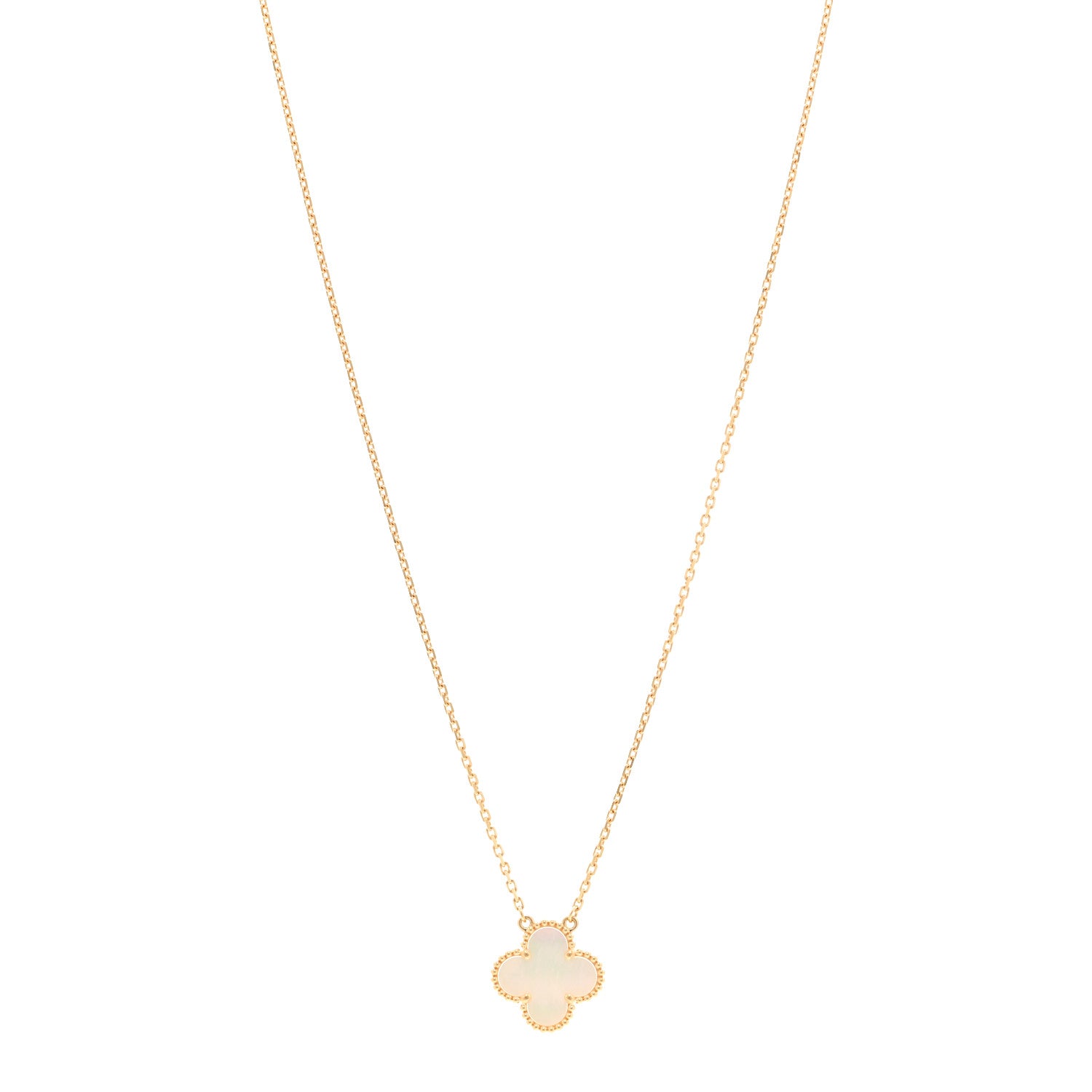 Van Cleef & Arpels 18K Yellow Gold Mother of Pearl Vintage Alhambra Pendant Necklace 1 of 5