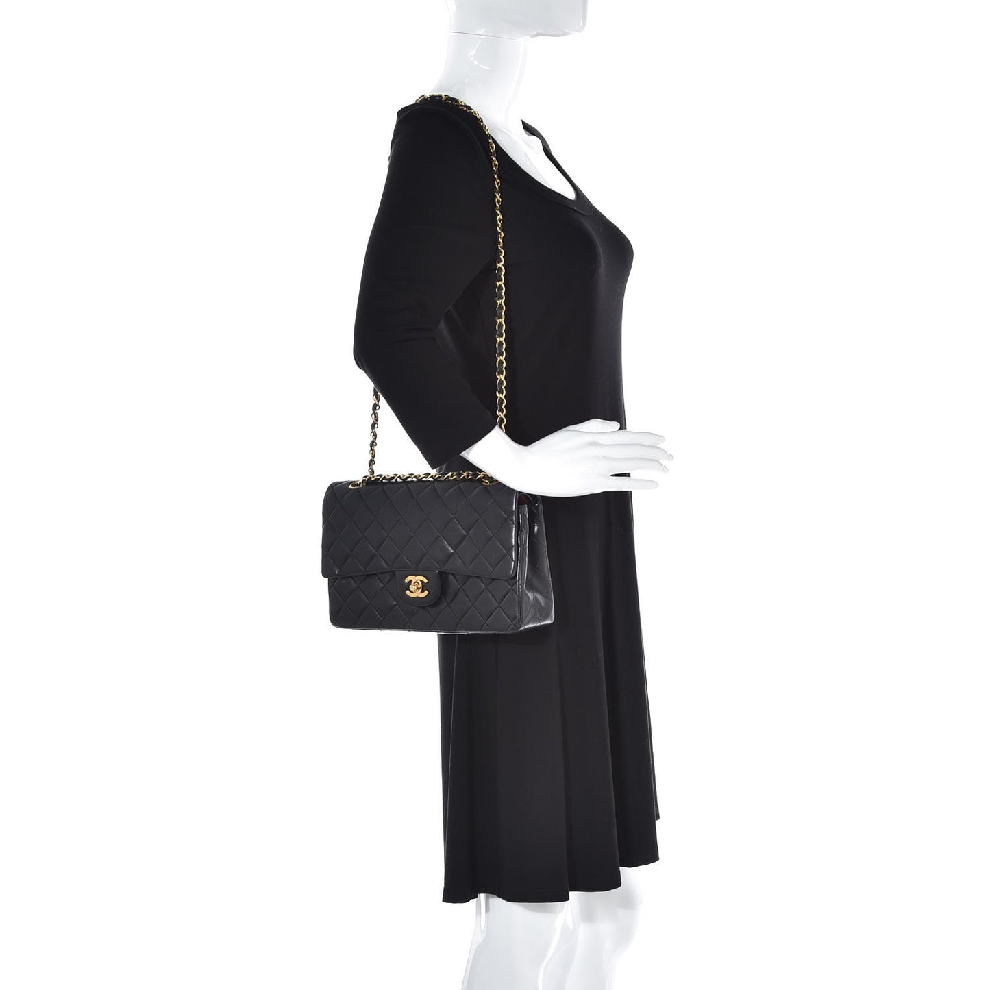 Lambskin Quilted Medium Double Flap Bag Black