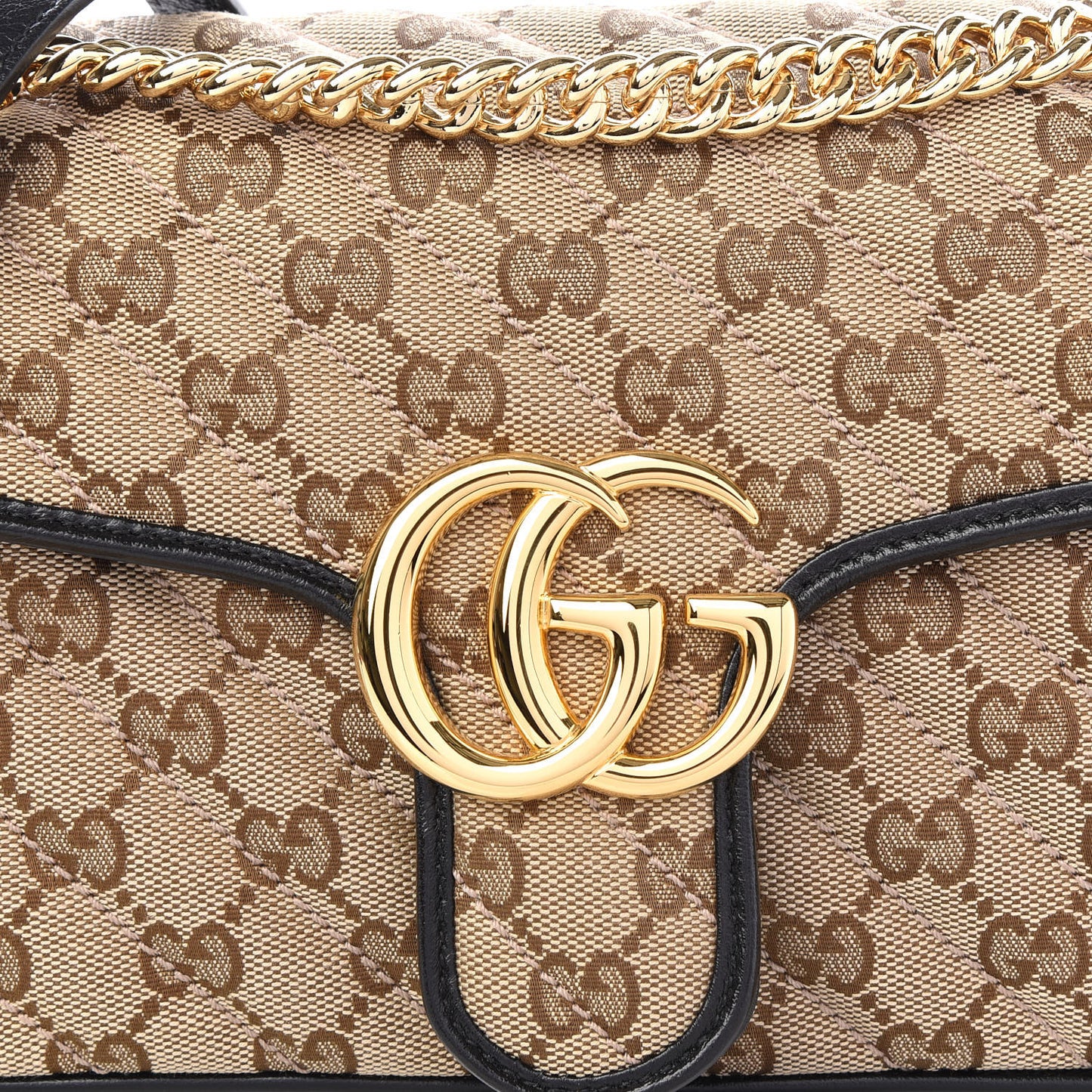 Monogram Matelasse Diagonal Small GG Marmont Shoulder Bag Beige Black
