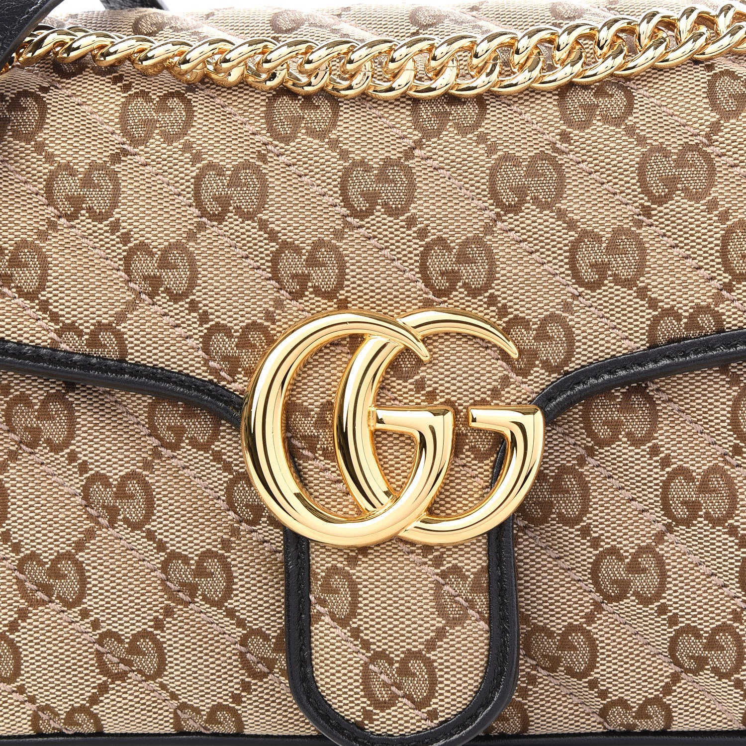 Gucci Monogram Matelasse Diagonal Small GG Marmont Shoulder Bag Beige Black 9 of 9