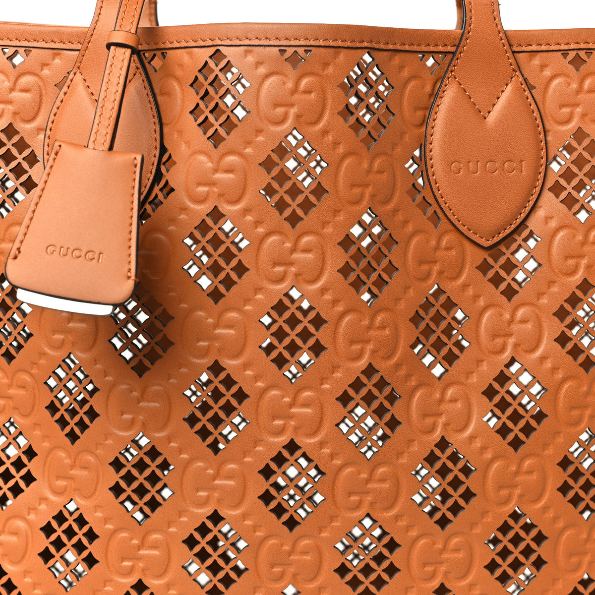 Calfskin GG Monogram Diamond Cut Medium Ophidia Tote Bag Brown