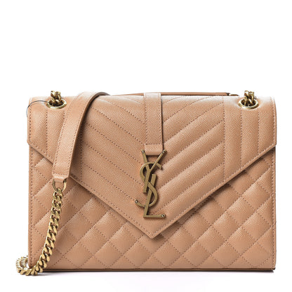 Saint Laurent Grain De Poudre Textured Mixed Matelasse Triquilt Medium Monogram Satchel Dune 1 of 9